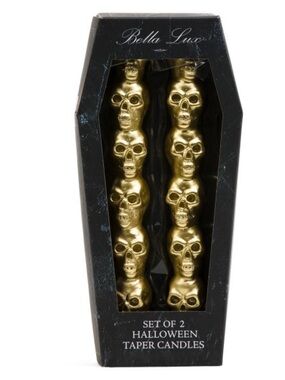 Bella Lux Gold Skull Taper Candles Set Of 2 New